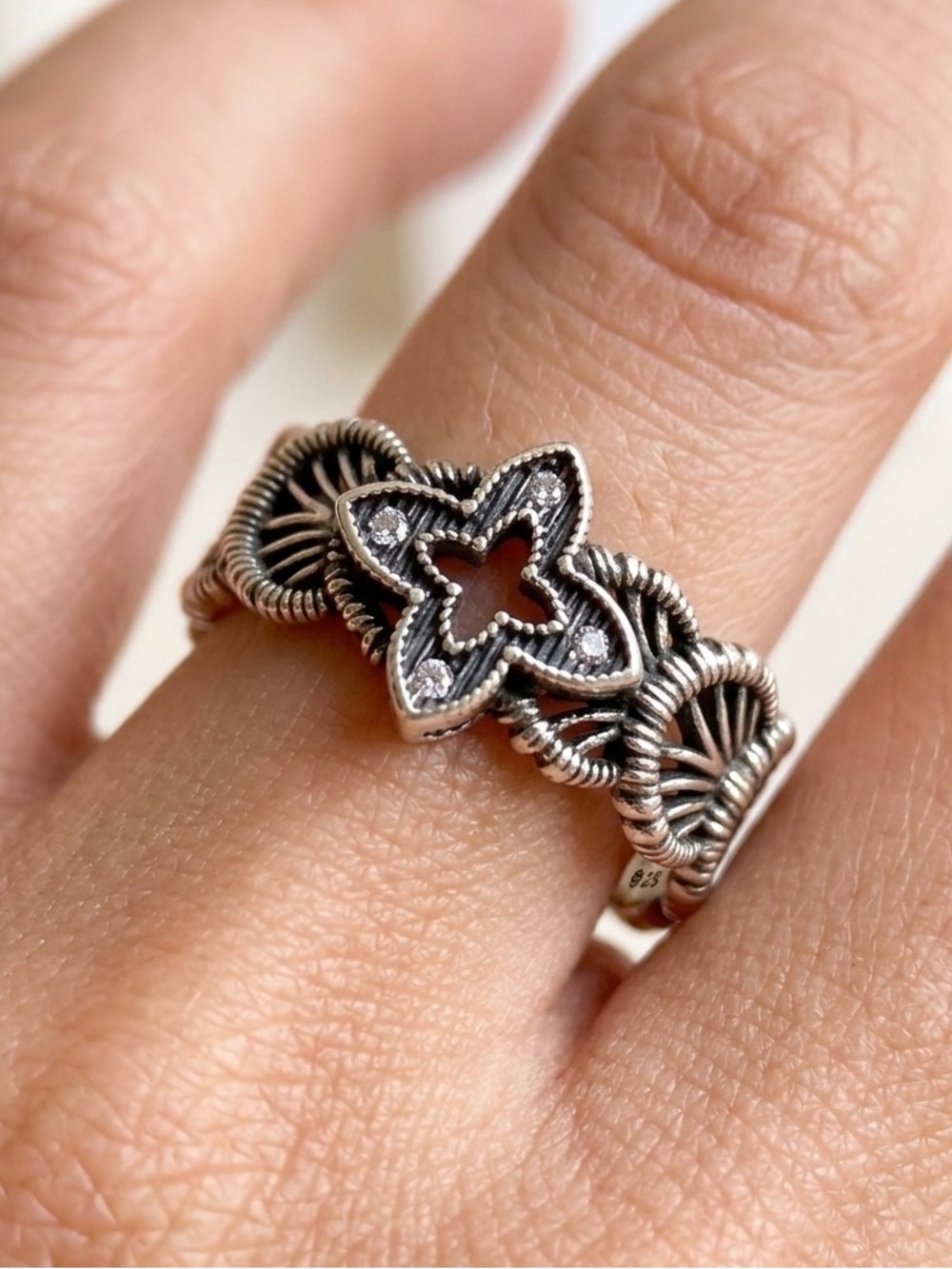 Silver Filigree Flower Ring - Adjustable